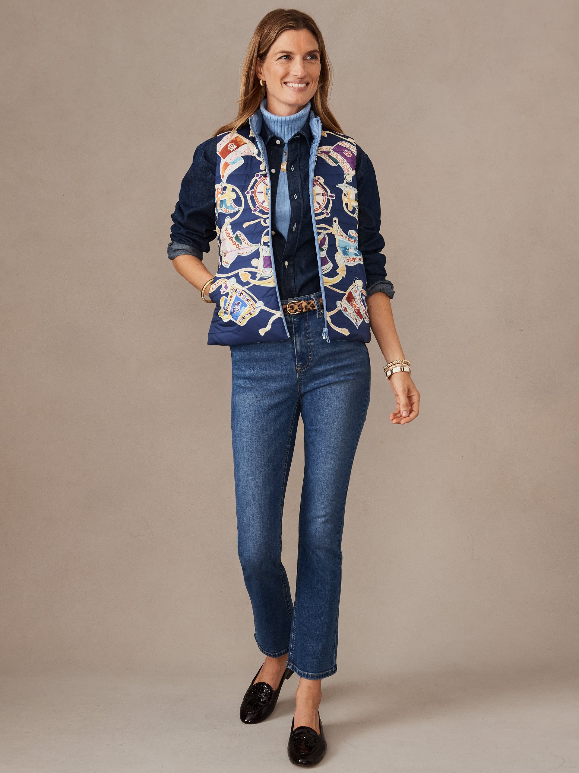 J.McLaughlin Tahoe vest in navy/multi made with nylon.