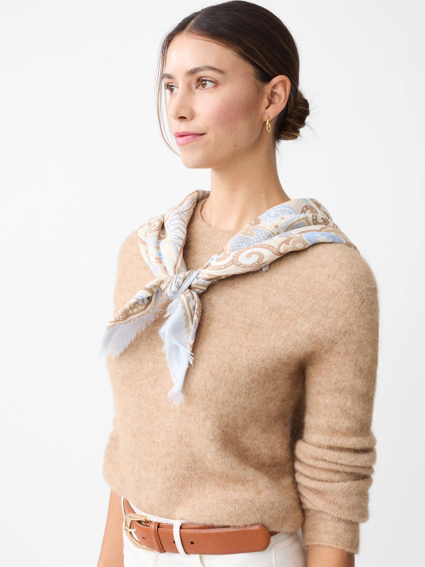 J.McLaughlin Tenley sweater in heather camel made from an alpaca and wool blend.