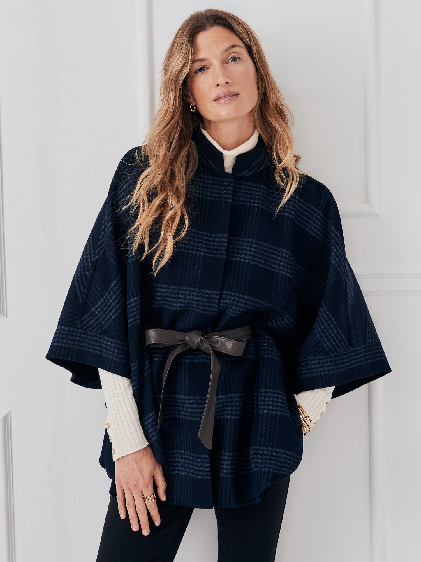J.McLaughlin Terin ponchos in dark navy made with wool/viscose.