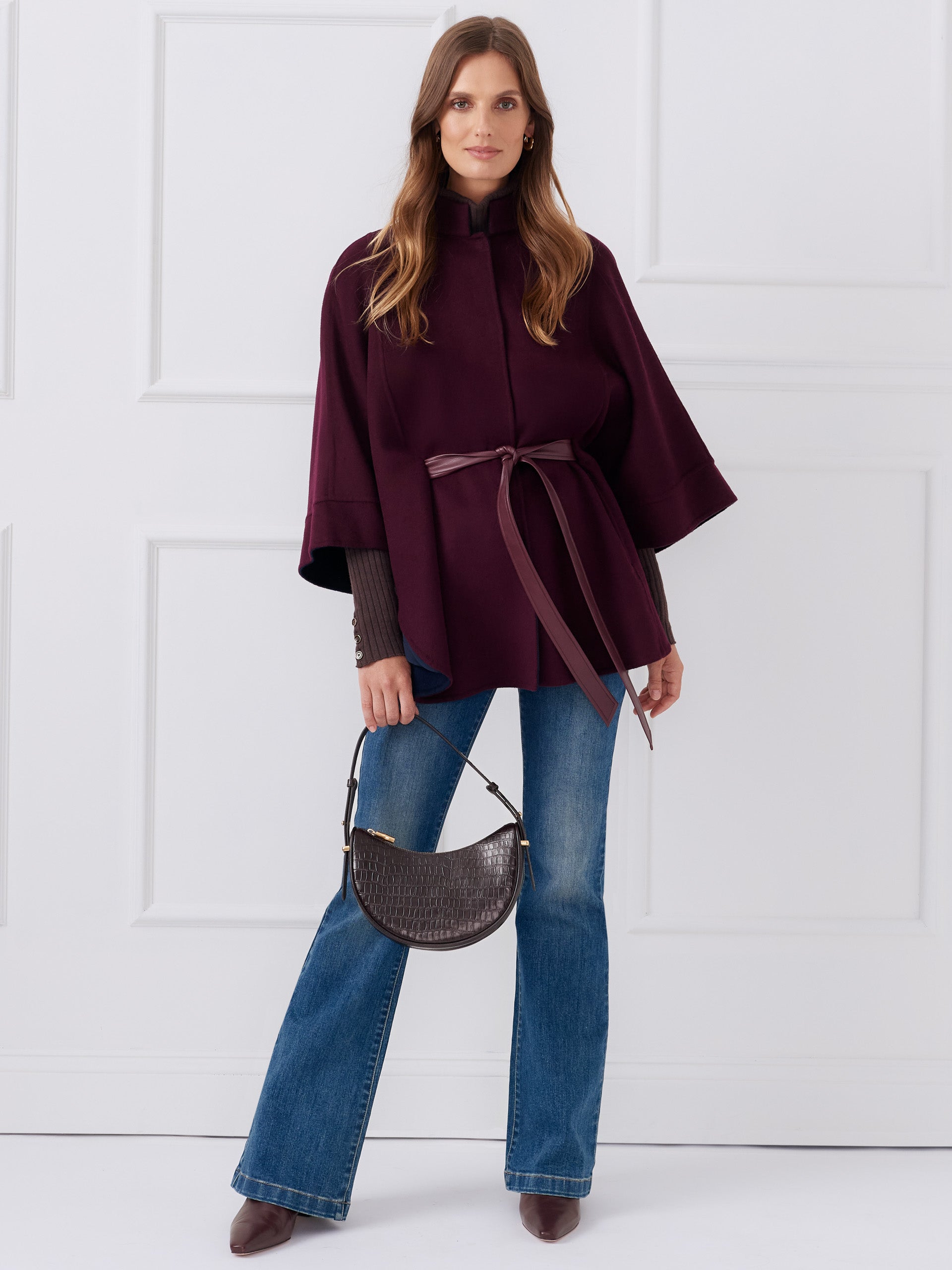 J.McLaughlin Terin poncho in merlot made with wool. 