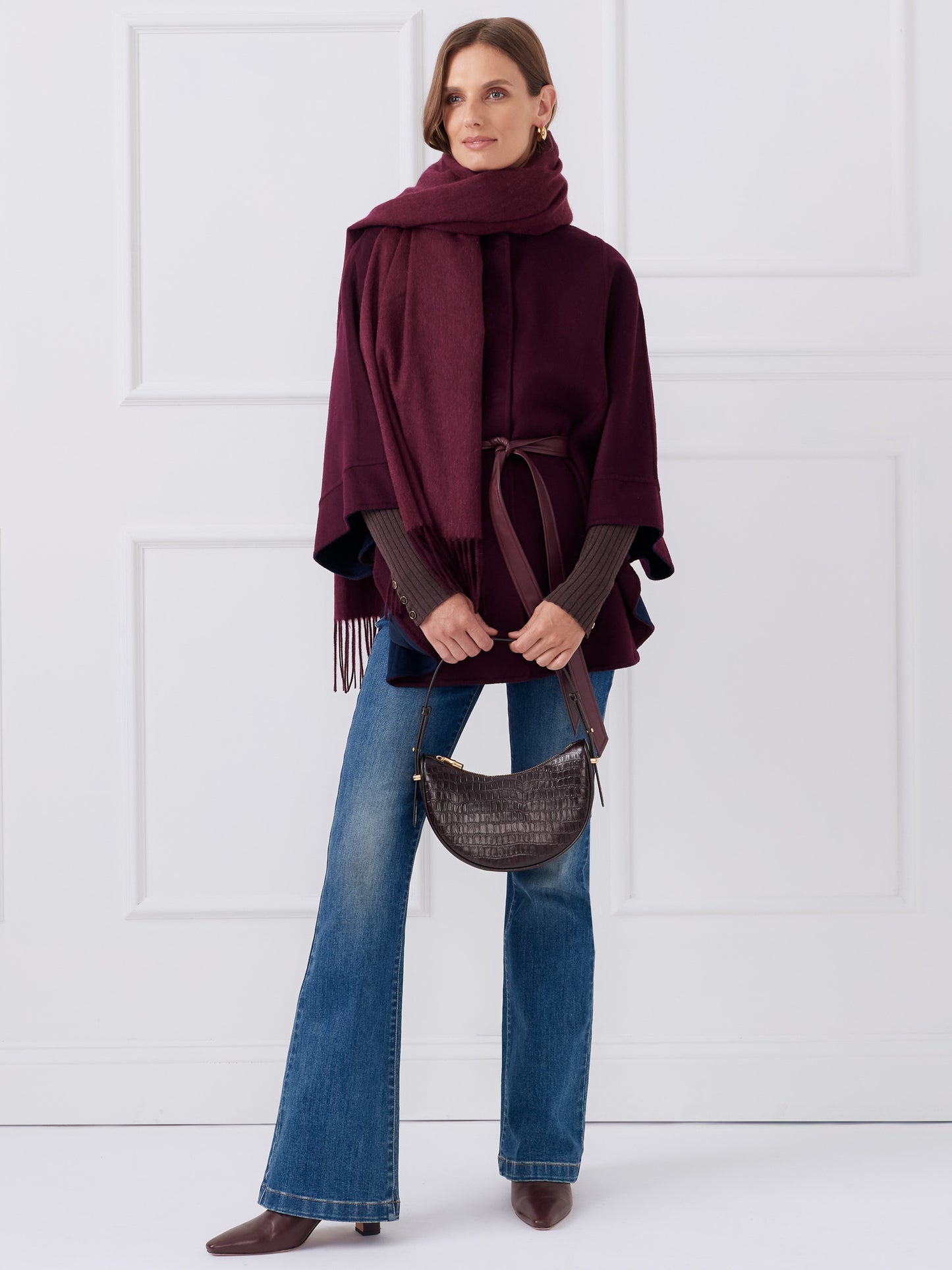 J.McLaughlin Mezzaluna bag in dark brown made with crocodile. 
