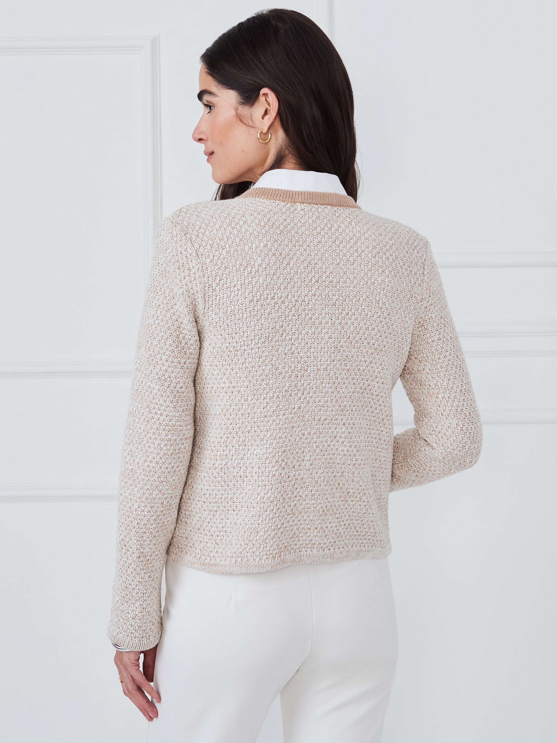 J.McLaughlin Thayer sweater in khaki/off white made with cotton. 