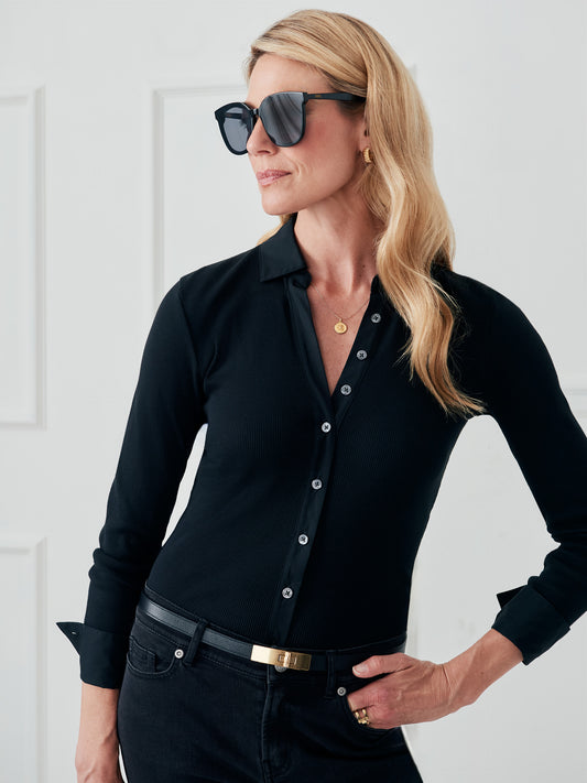 J.McLaughlin Theodora top in black made with cotton. 
