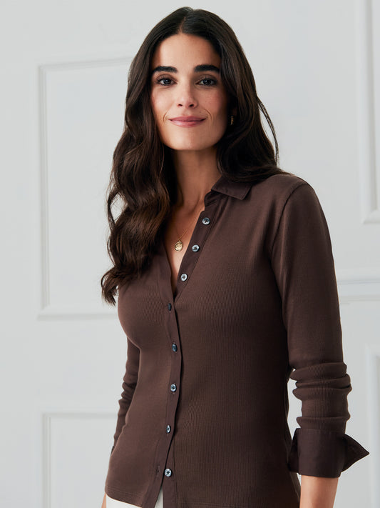 J.McLaughlin Theodora top in brown made with cotton. 