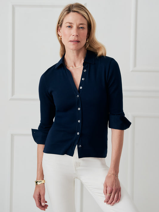J.McLaughlin Theodora top in navy made with cotton. 