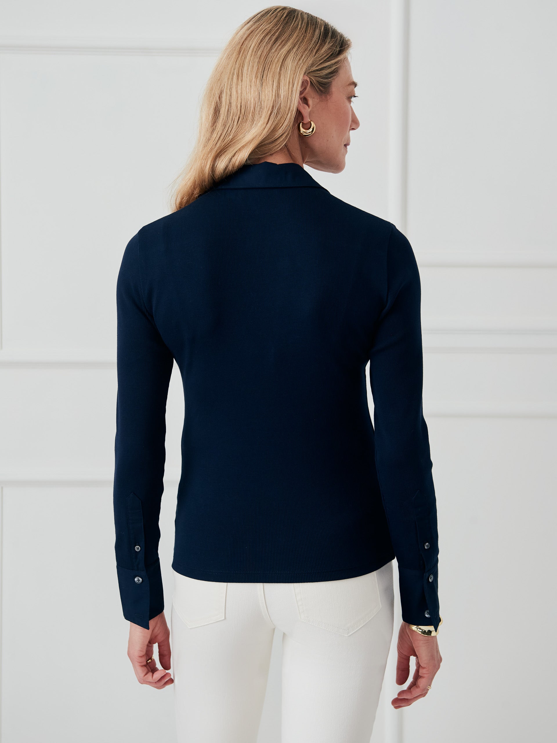 J.McLaughlin Theodora top in navy made with cotton. 
