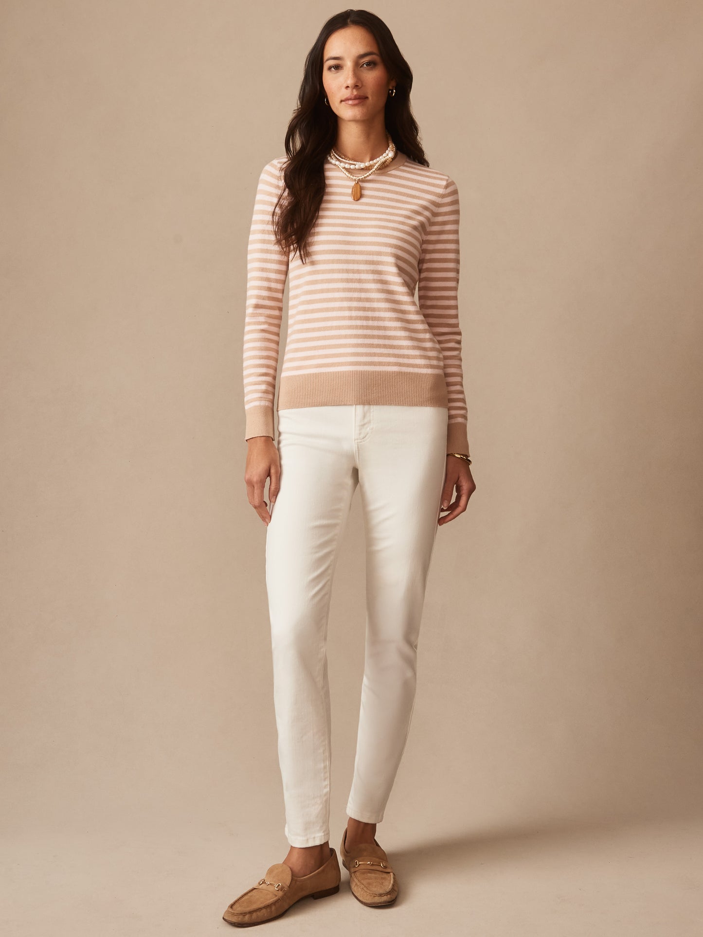 J.mclaughlin tierney sweater in khaki/pink made with cotton