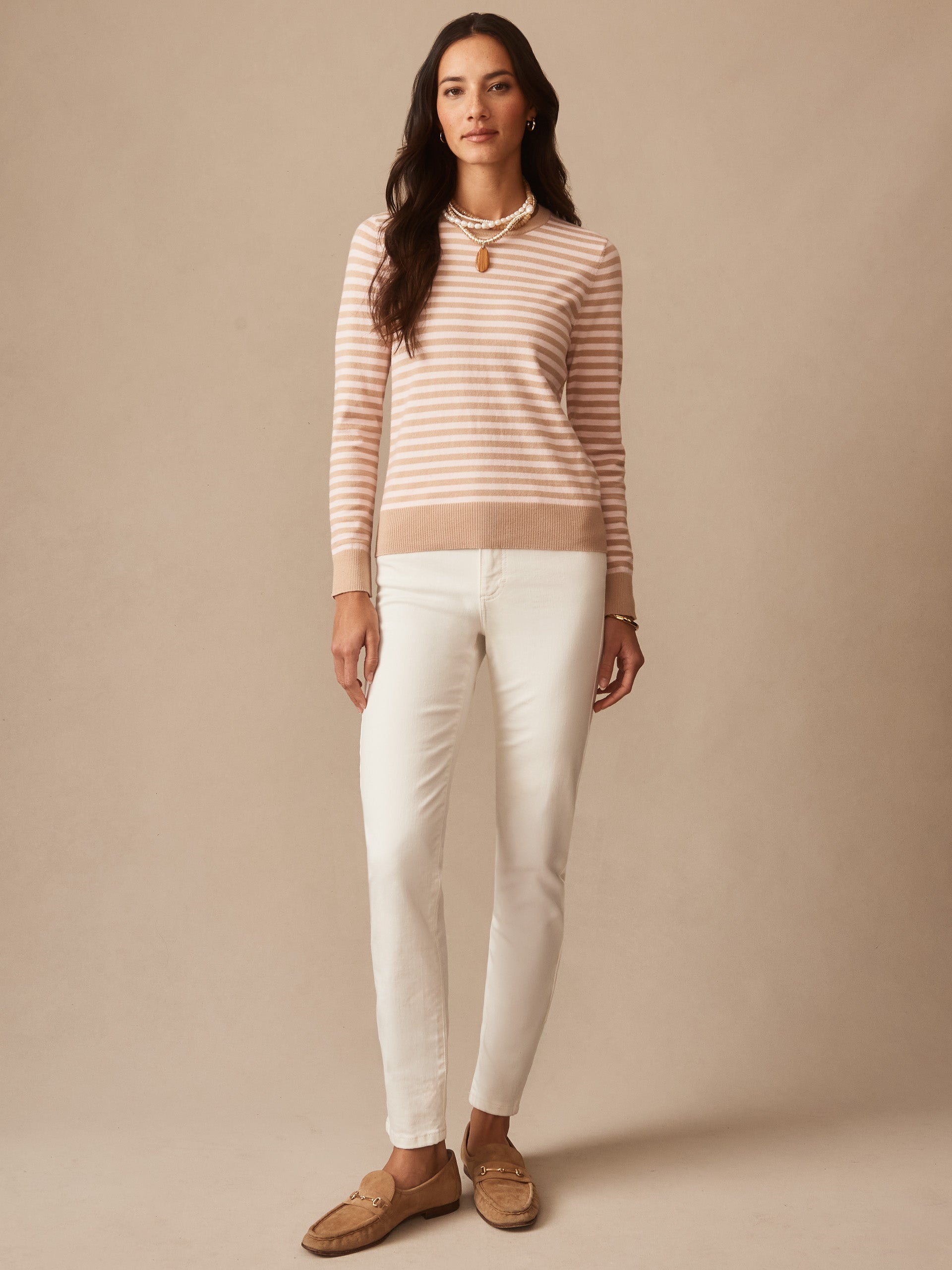 J.mclaughlin tierney sweater in khaki/pink made with cotton