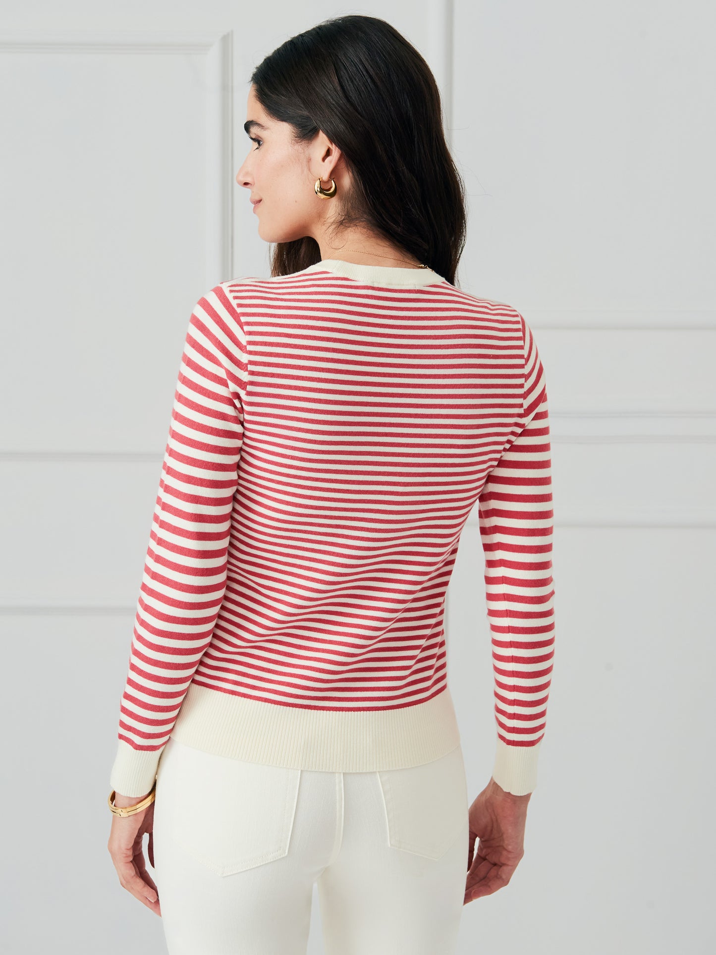 J.McLaughlin Tierney sweater in maple/off white made with cotton/modal. 