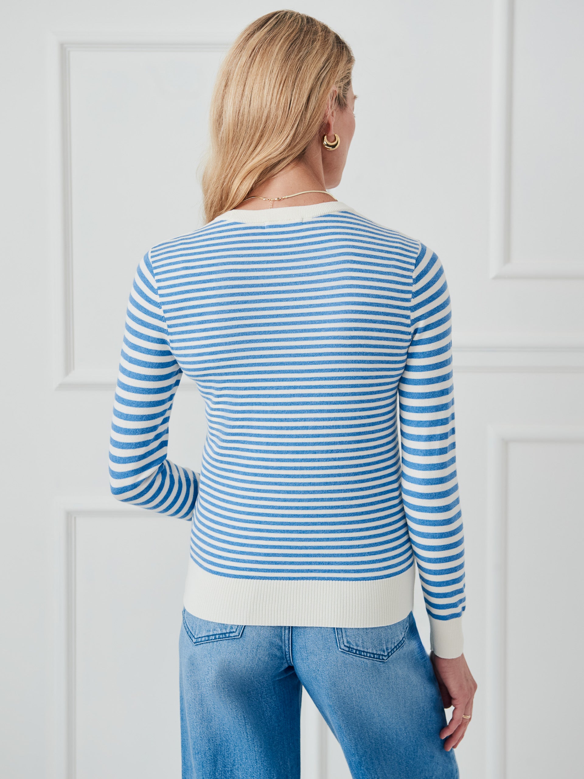 J.McLaughlin Tierney sweater in off white/chambray made with cotton/modal.