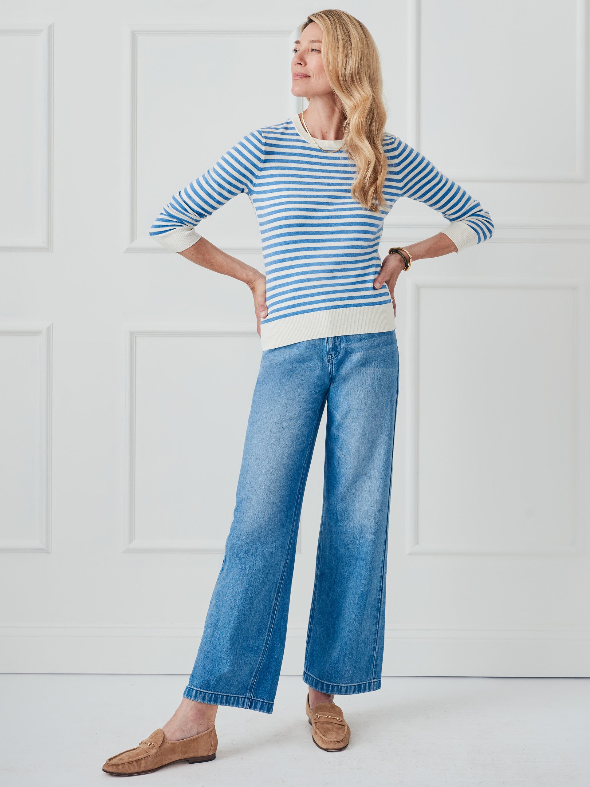 J.McLaughlin Tierney sweater in off white/chambray made with cotton/modal.