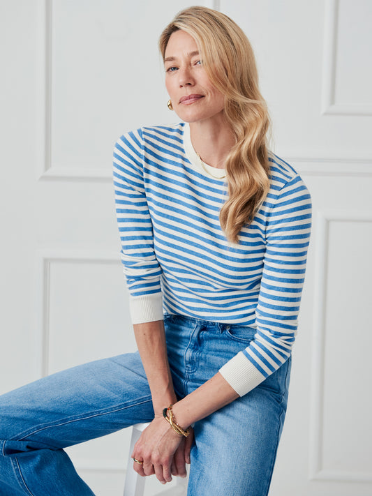 J.McLaughlin Tierney sweater in off white/chambray made with cotton/modal.