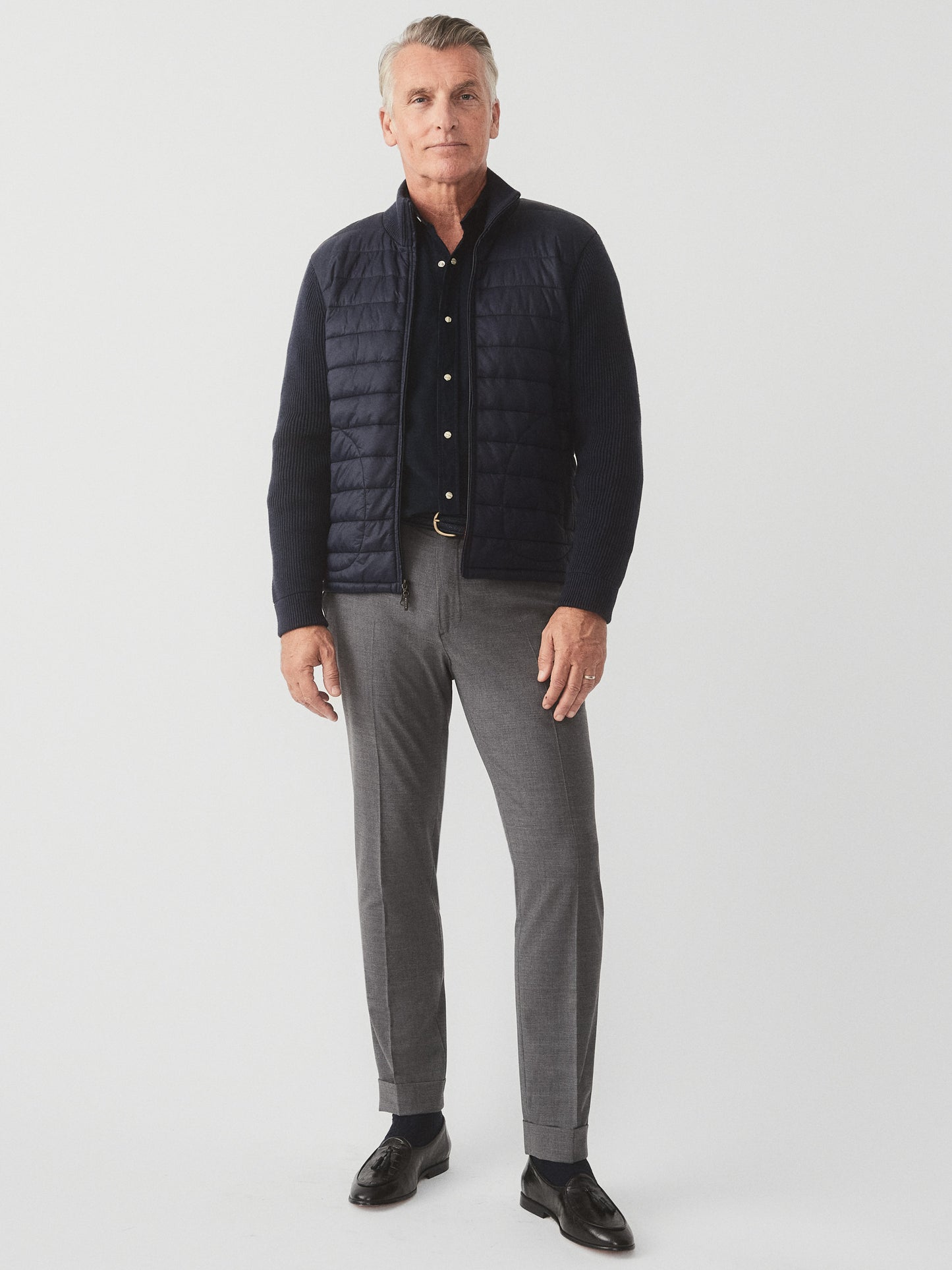 J.McLaughlin Torino zip up in navy made with nylon/cotton/modal.