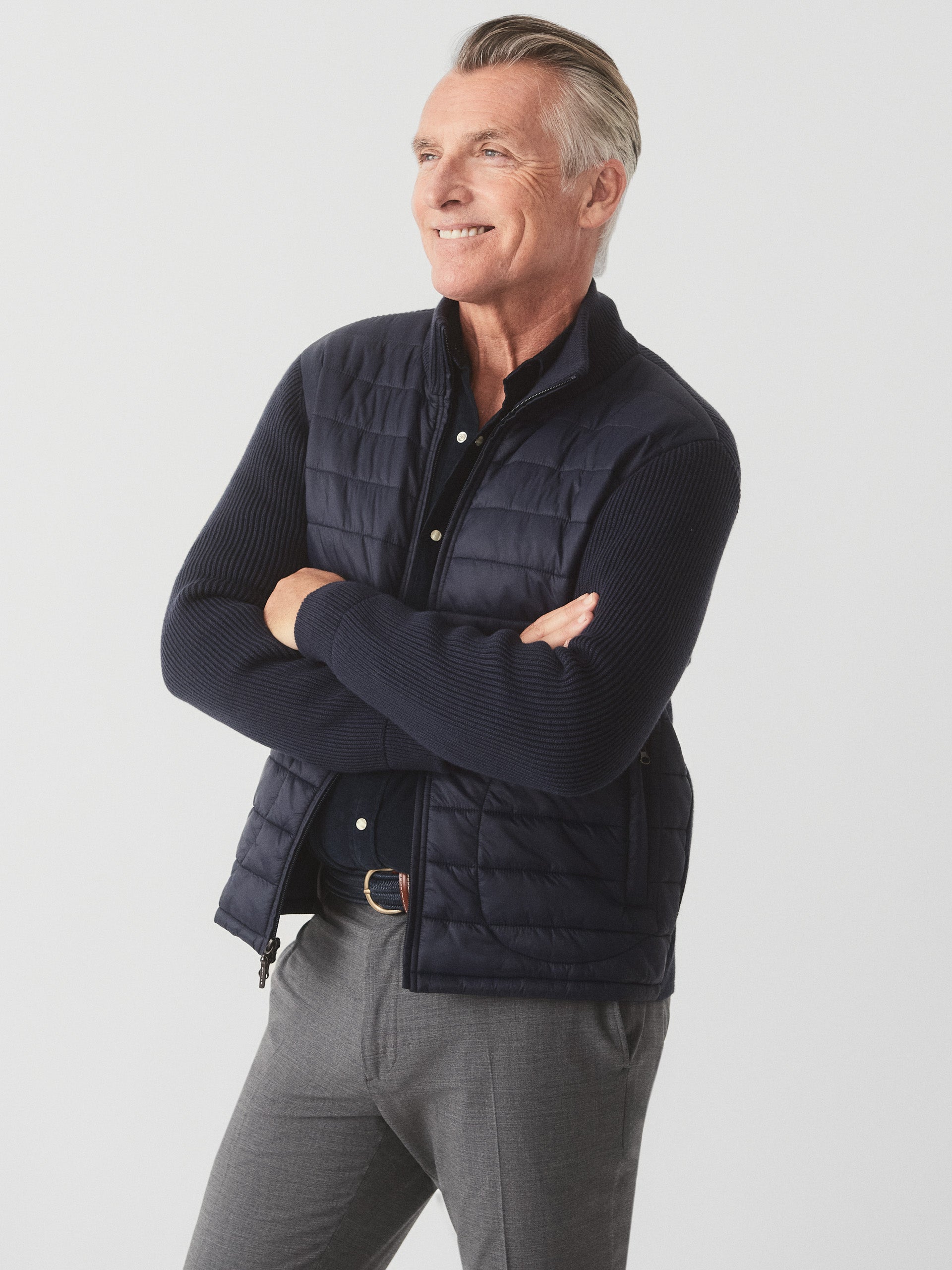 J.McLaughlin Torino zip up in navy made with nylon/cotton/modal.