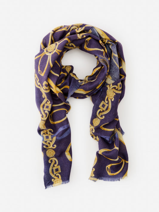 J.McLaughlin Tunis scarf in navy/multi made with wool.