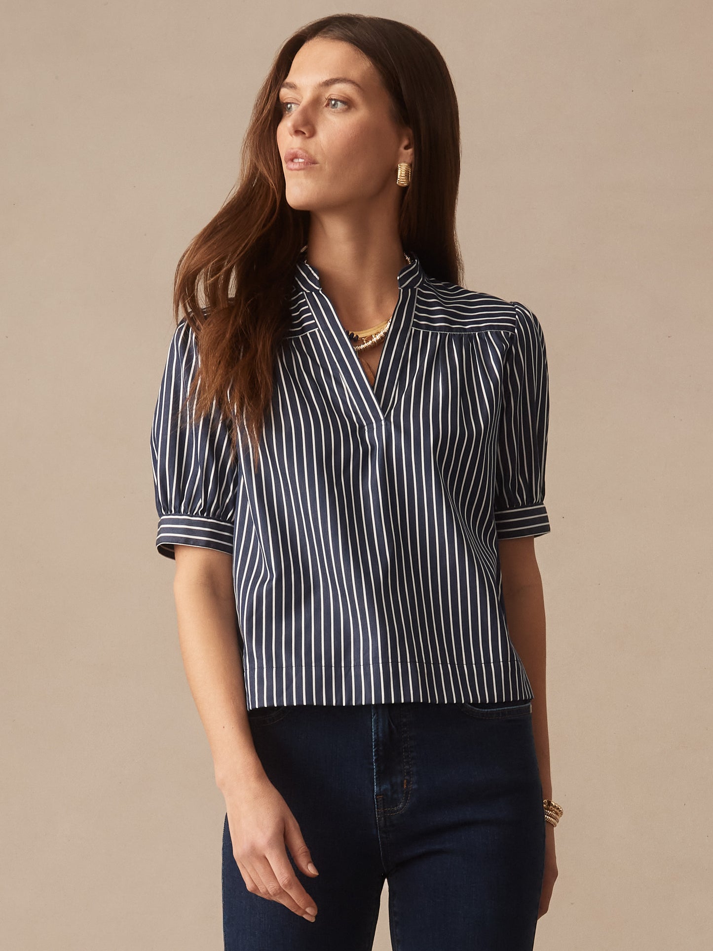 J.McLaughlin Turner top in navy/white made with cotton. 