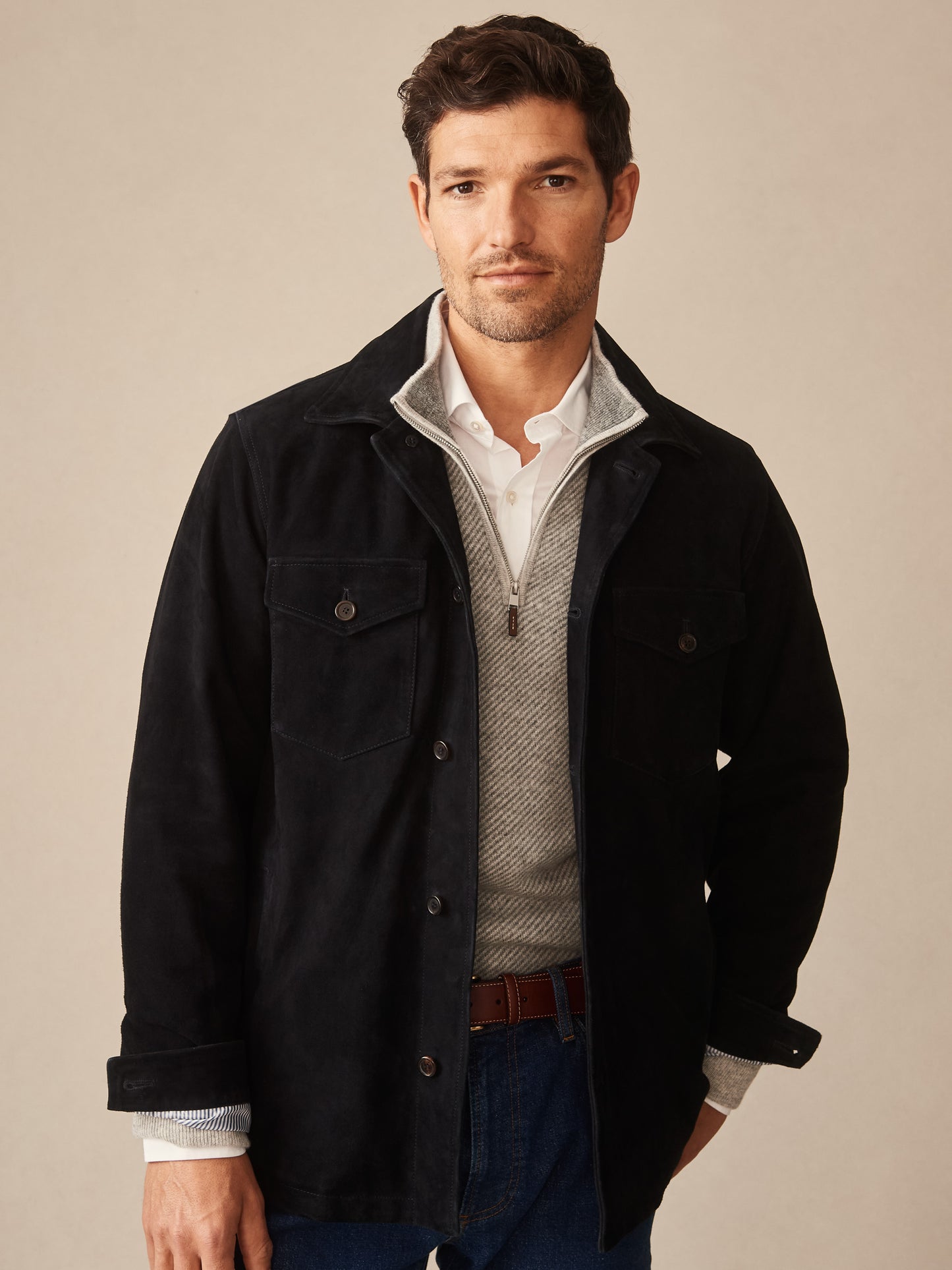 J.McLaughlin Fieldstojn jacket in navy made with suede
