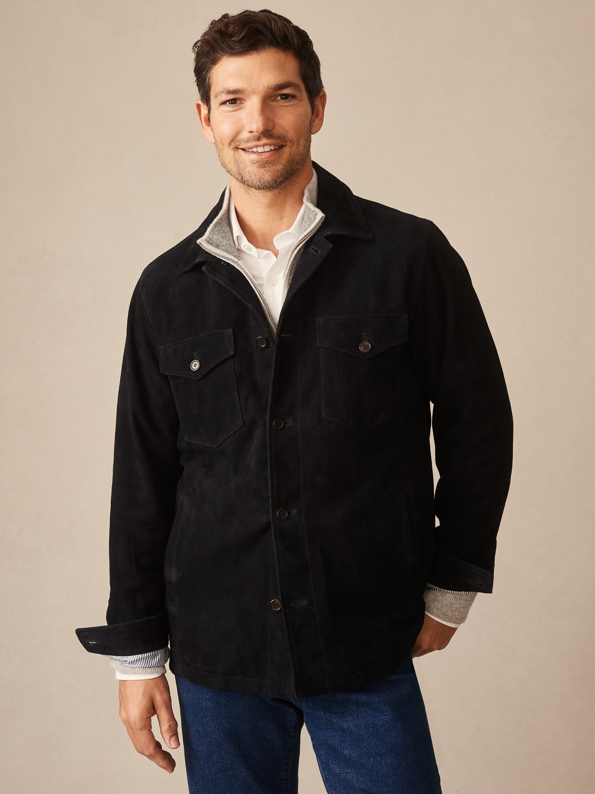 J.McLaughlin Fieldstojn jacket in navy made with suede