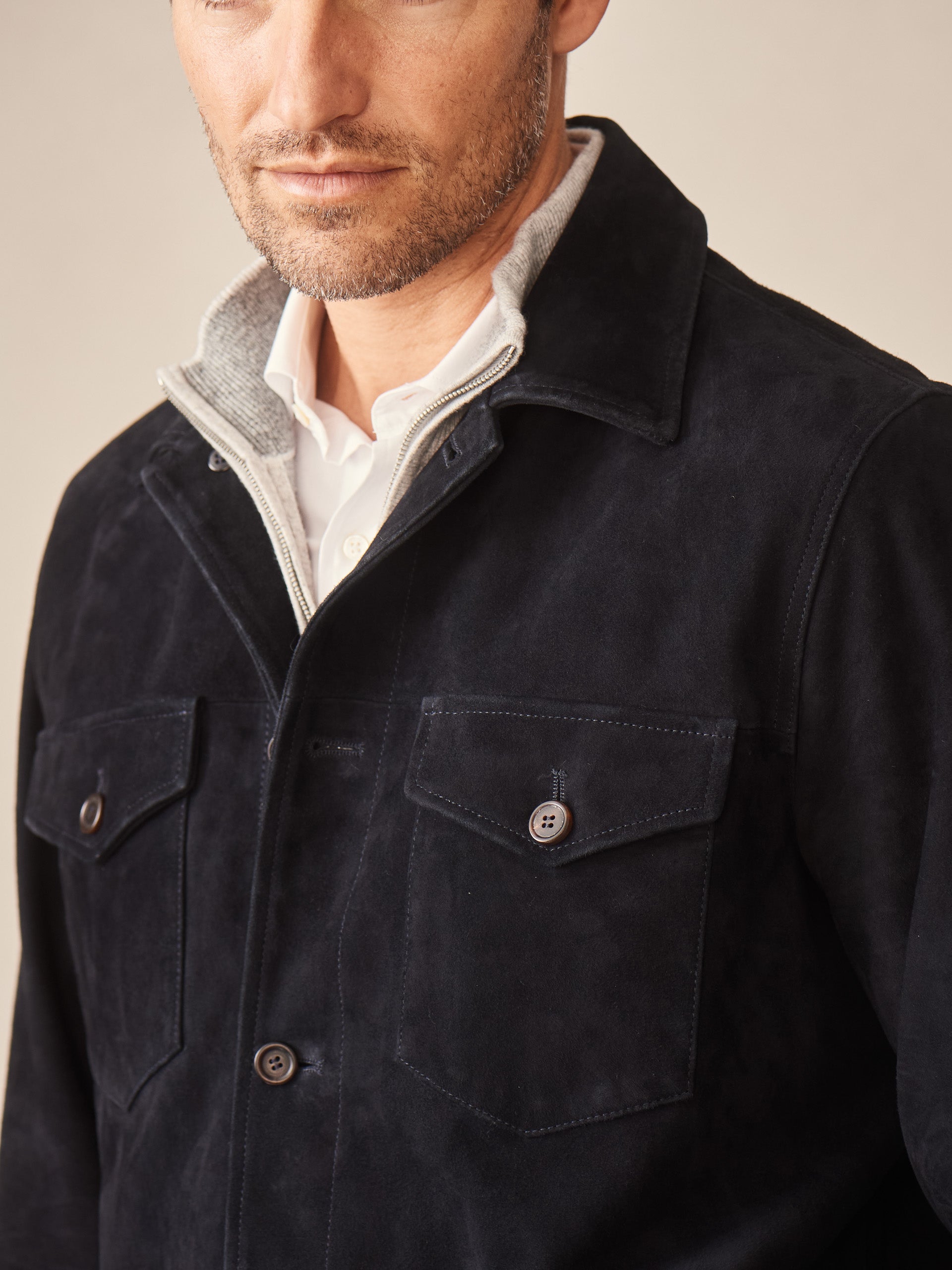 J.McLaughlin Fieldstojn jacket in navy made with suede