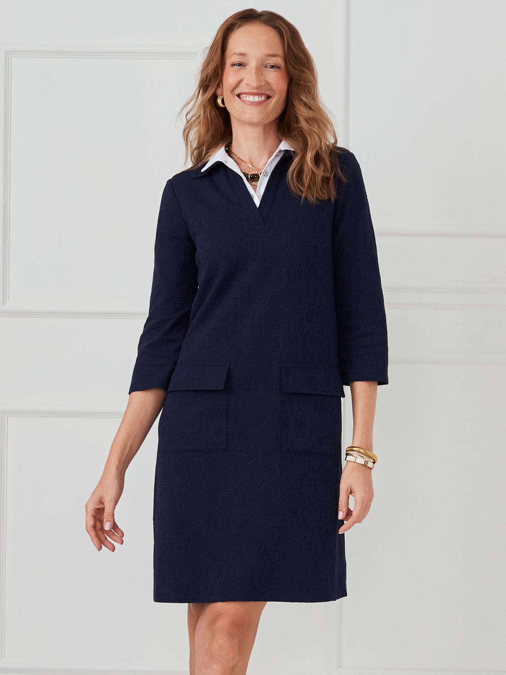 J.McLaughlin Tyler dress in navy made with catalina cloth.