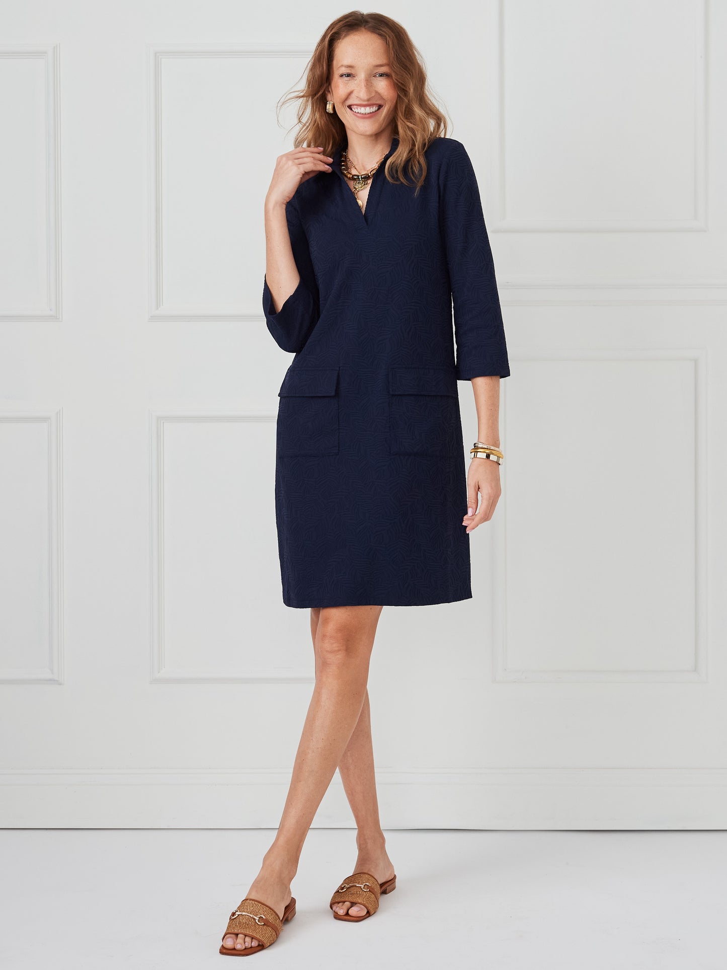 J.McLaughlin Tyler dress in navy made with catalina cloth.