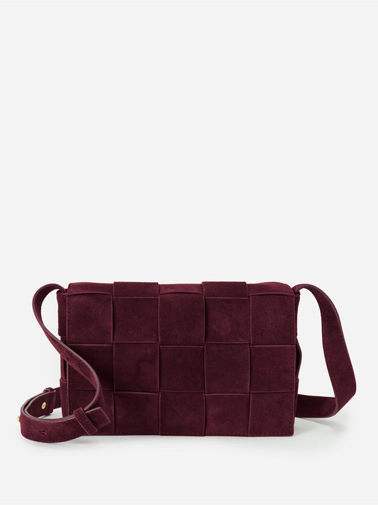 J.McLaughlin Una handbag in merlot made with suede. 