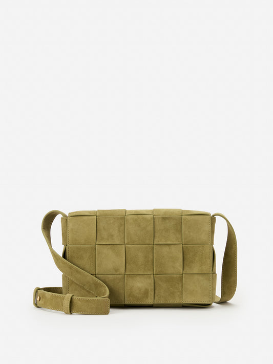 J.McLaughlin Una crossbody in sage made with suede.