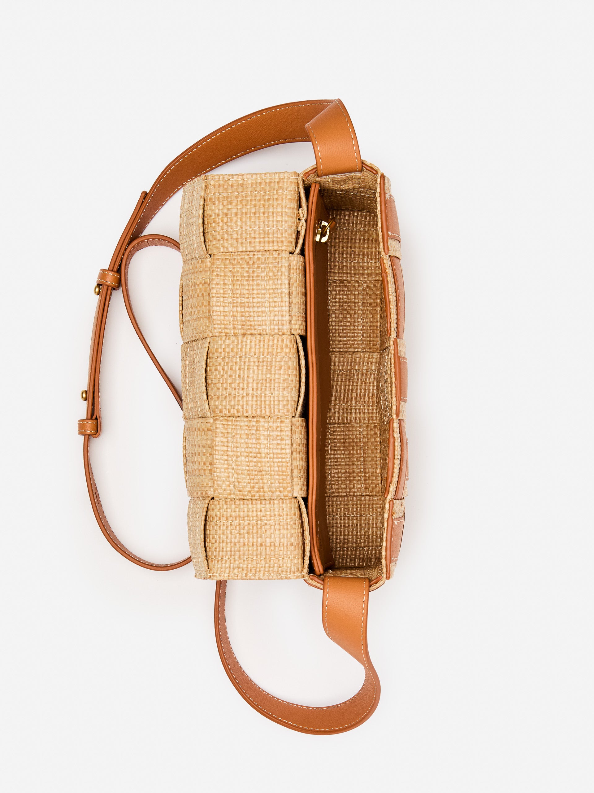 J.McLaughlin Una crossbody in brown made with leather & raffia.