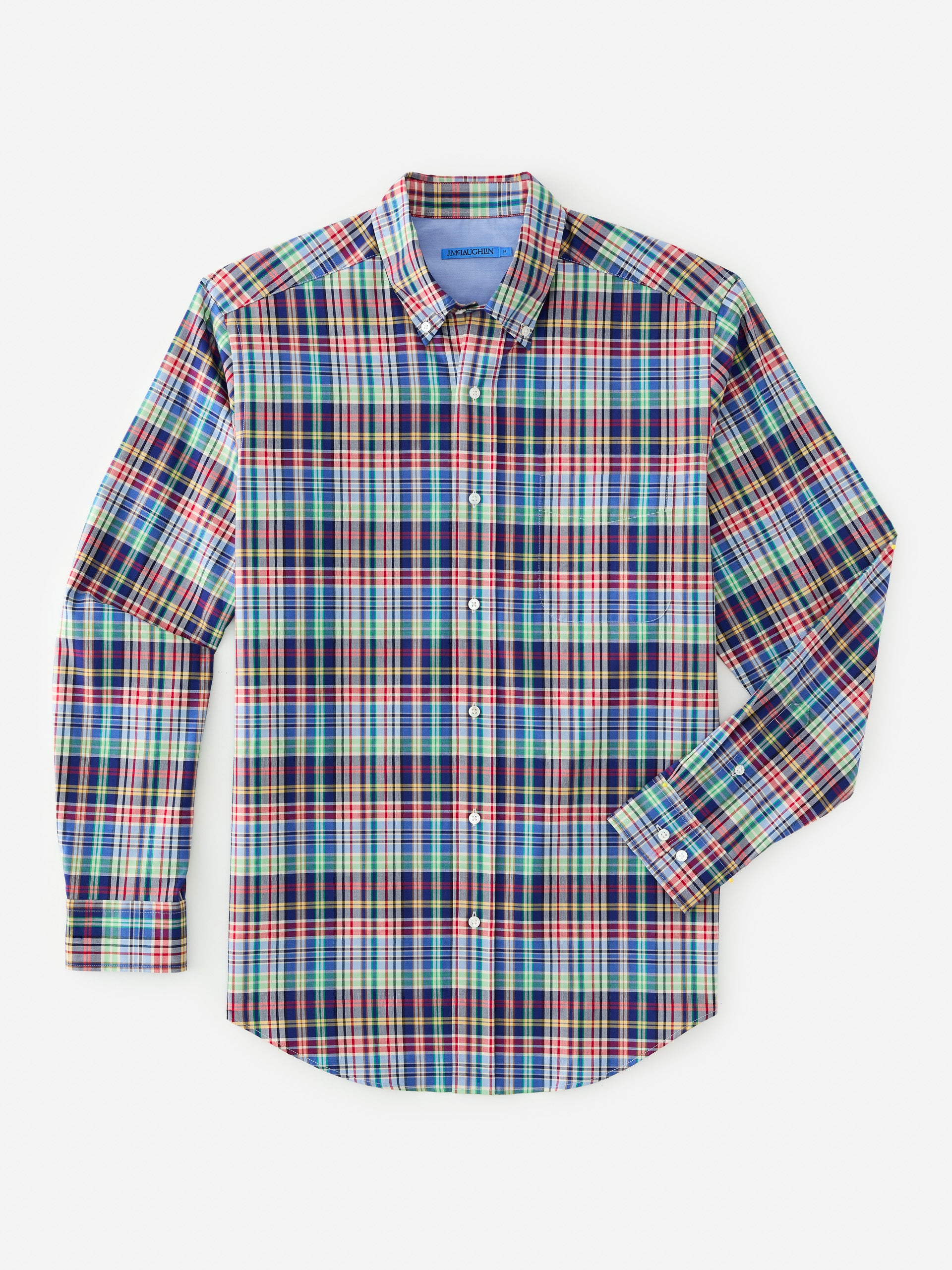 J.McLaughlin University shirt in marine/crimson/green made with cotton. 