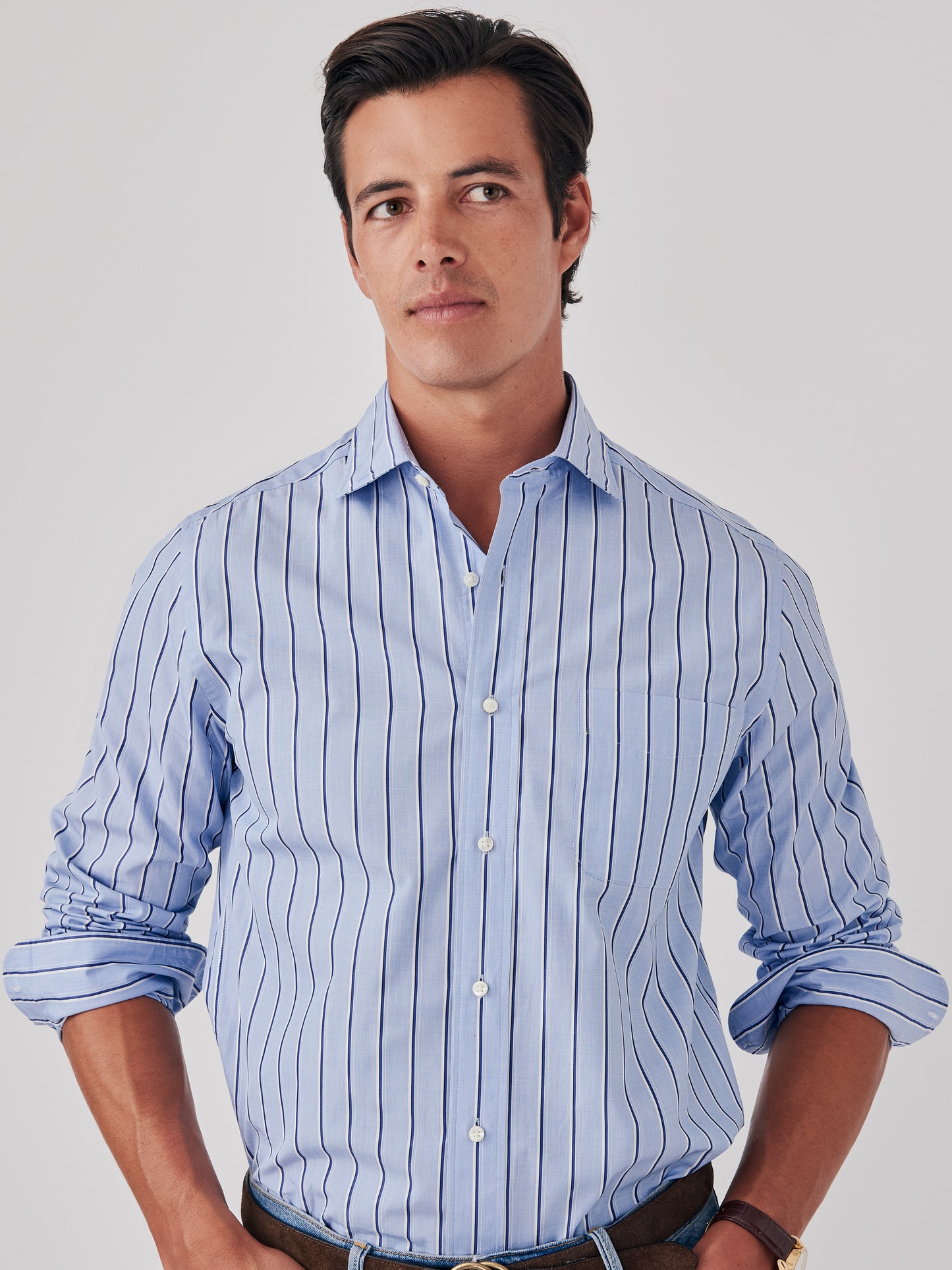 J.McLaughlin Club shirt in blue/light blue/white made with cotton.