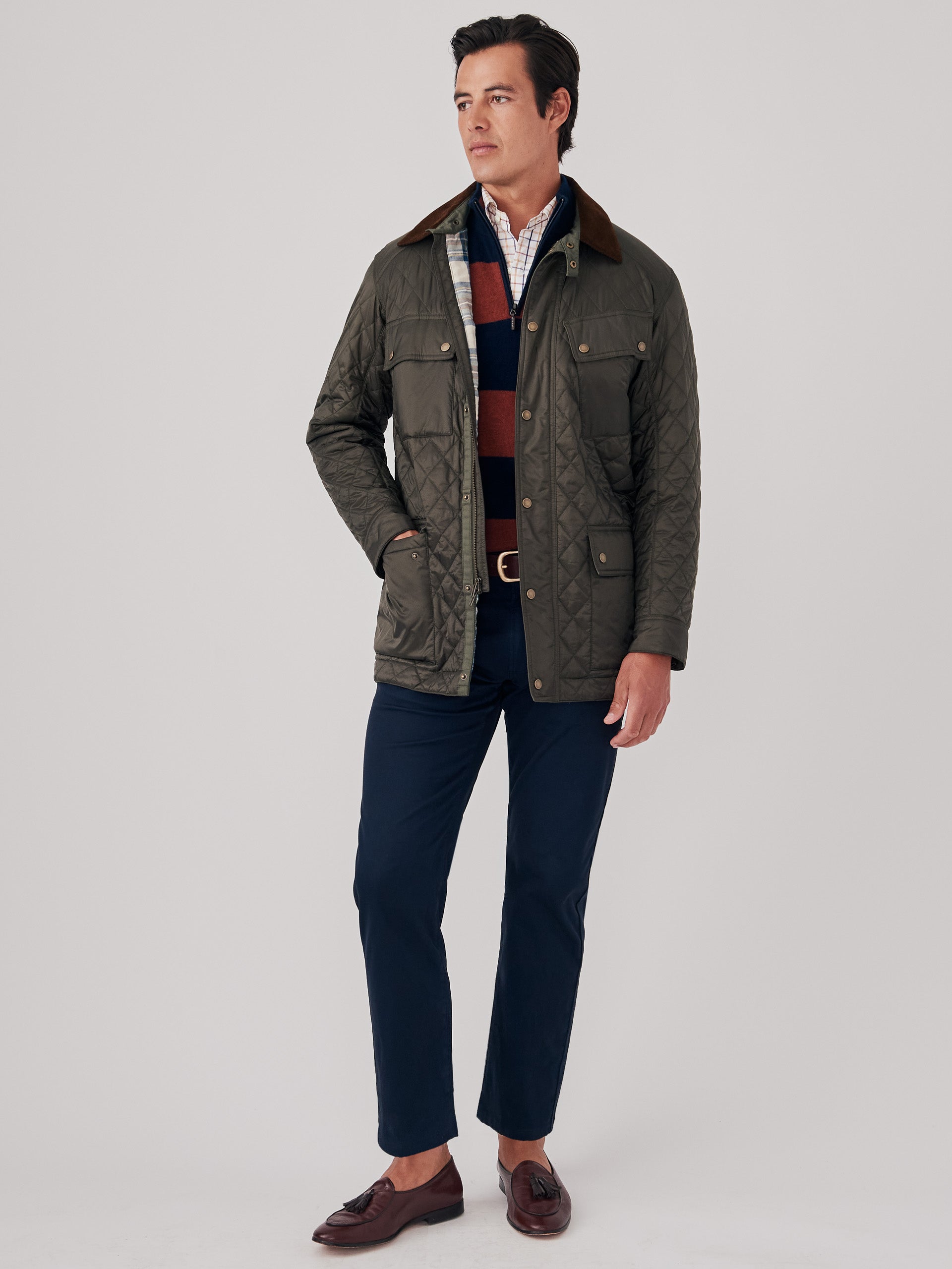 J.McLaughlin Trials jacket in dark olive made with nylon.