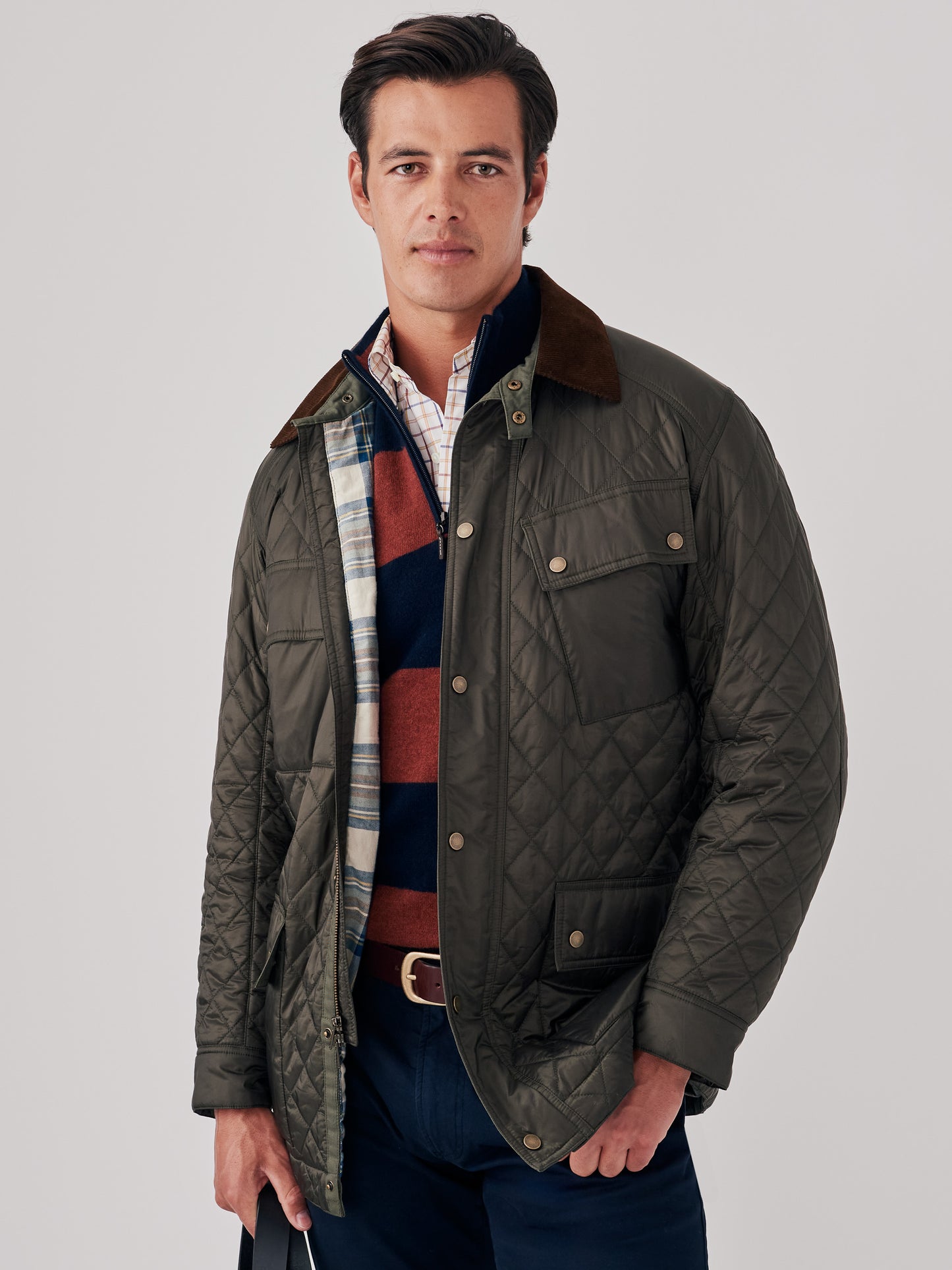 J.McLaughlin Trials jacket in dark olive made with nylon.