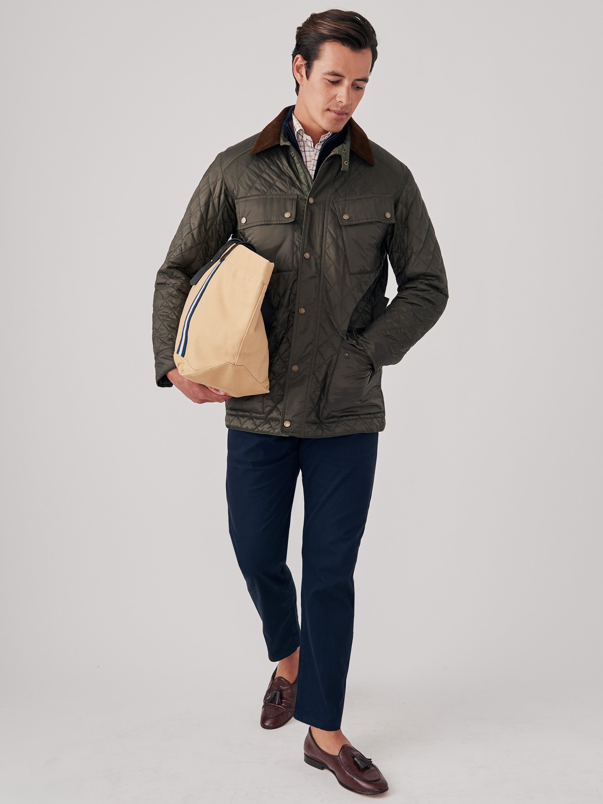 J.McLaughlin Trials jacket in dark olive made with nylon.