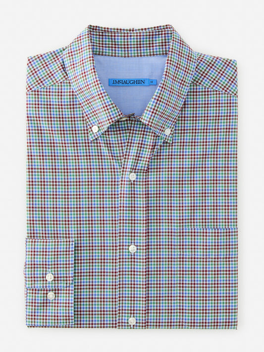 J.McLaughlin University shirt in maroon/light blue/green made with cotton. 