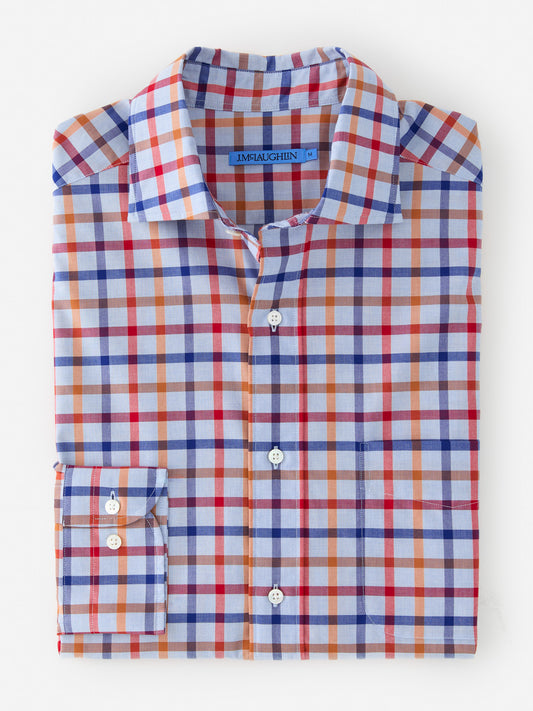 J.McLaughlin Club shirt in blue/orange/oxford blue made with cotton. 