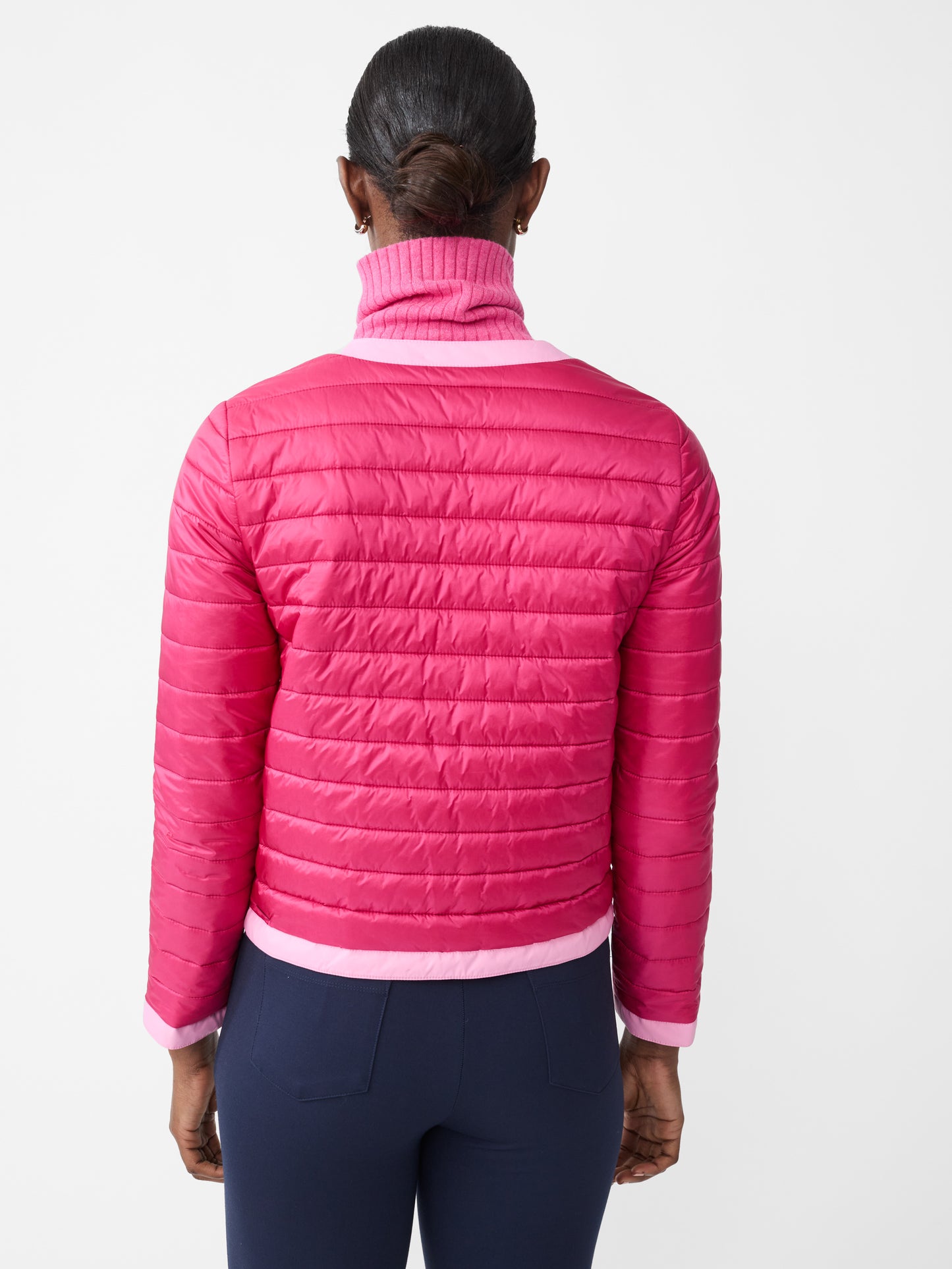 J.McLaughlin Eva puffer jacket in fuchsia made with nylon.