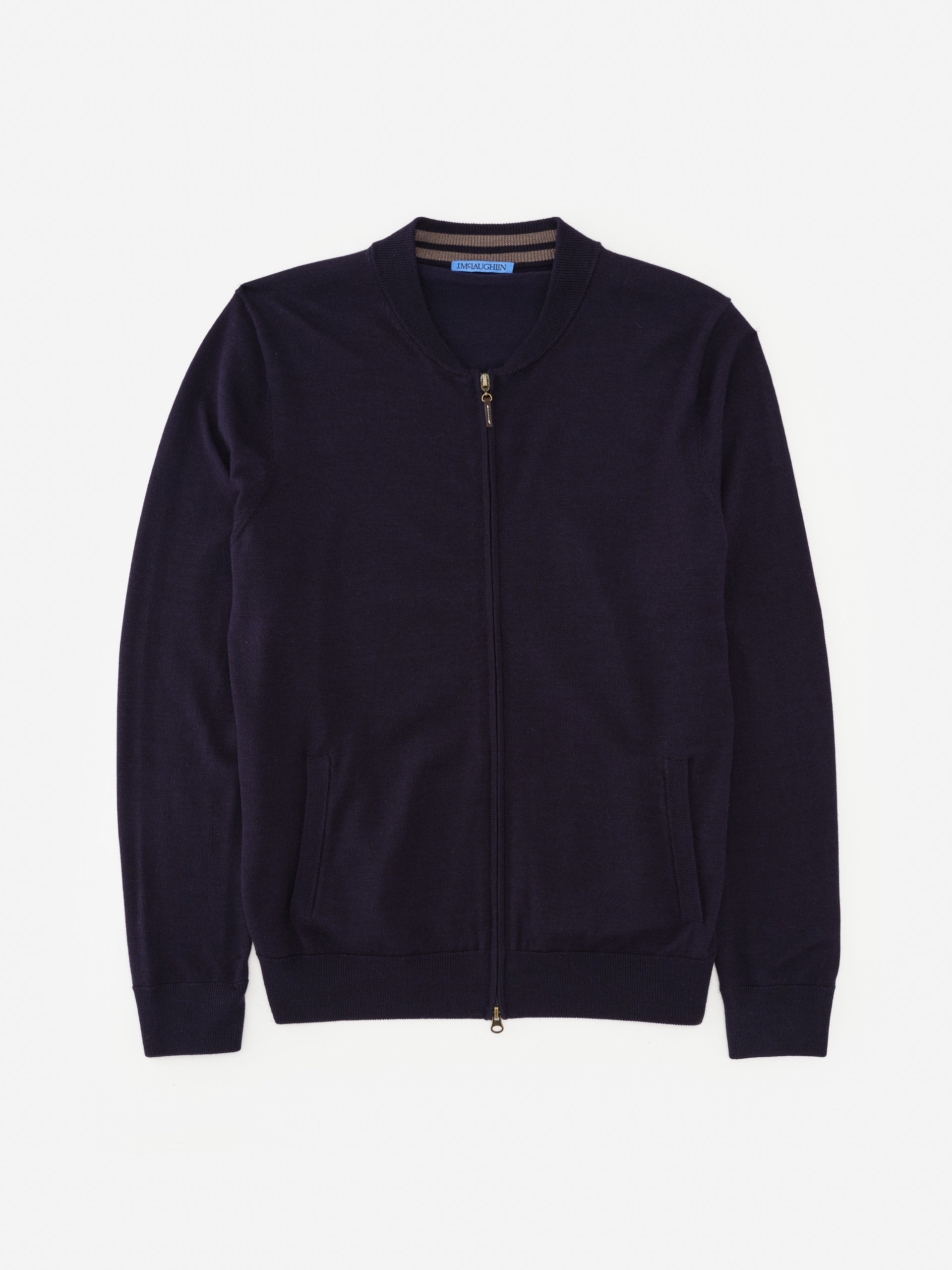 J.McLaughlin Varsity cardigan in navy made with merino wool