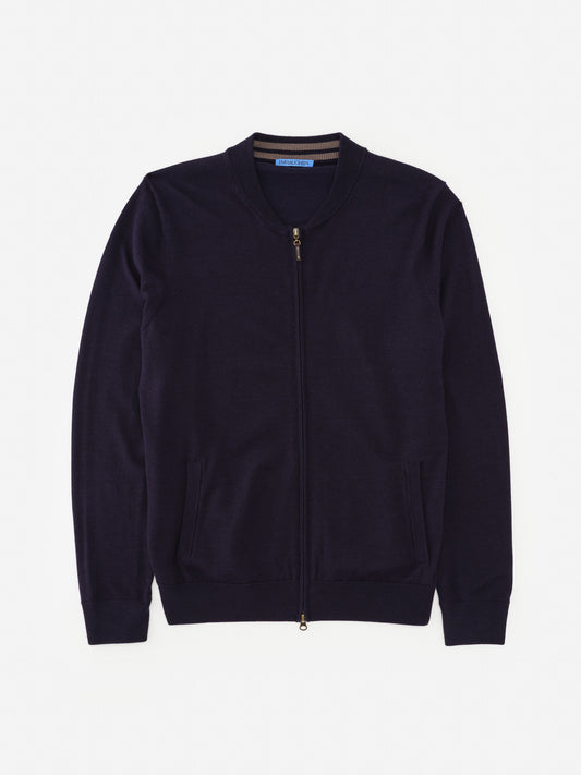 J.McLaughlin Varsity cardigan in navy made with merino wool
