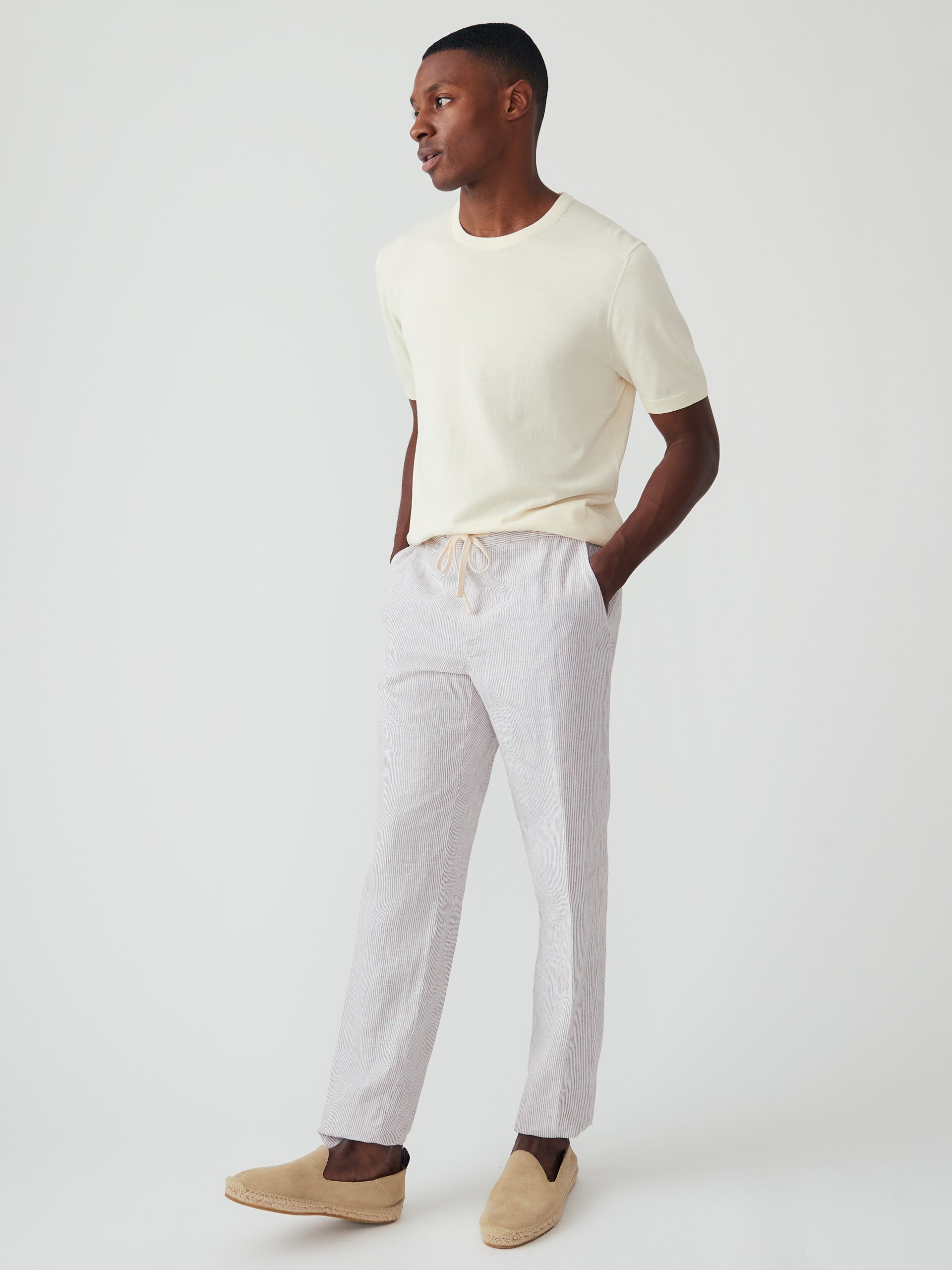 J.McLaughlin Callistair pants in white/beige made with linen. 