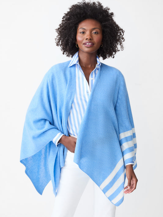 J.McLaughlin Veronique shawl in medium blue/off white made with Cashmere.