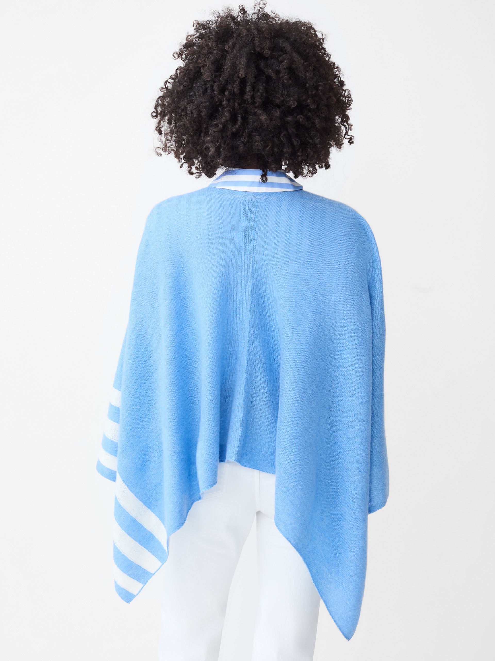 J.McLaughlin Veronique shawl in medium blue/off white made with Cashmere.