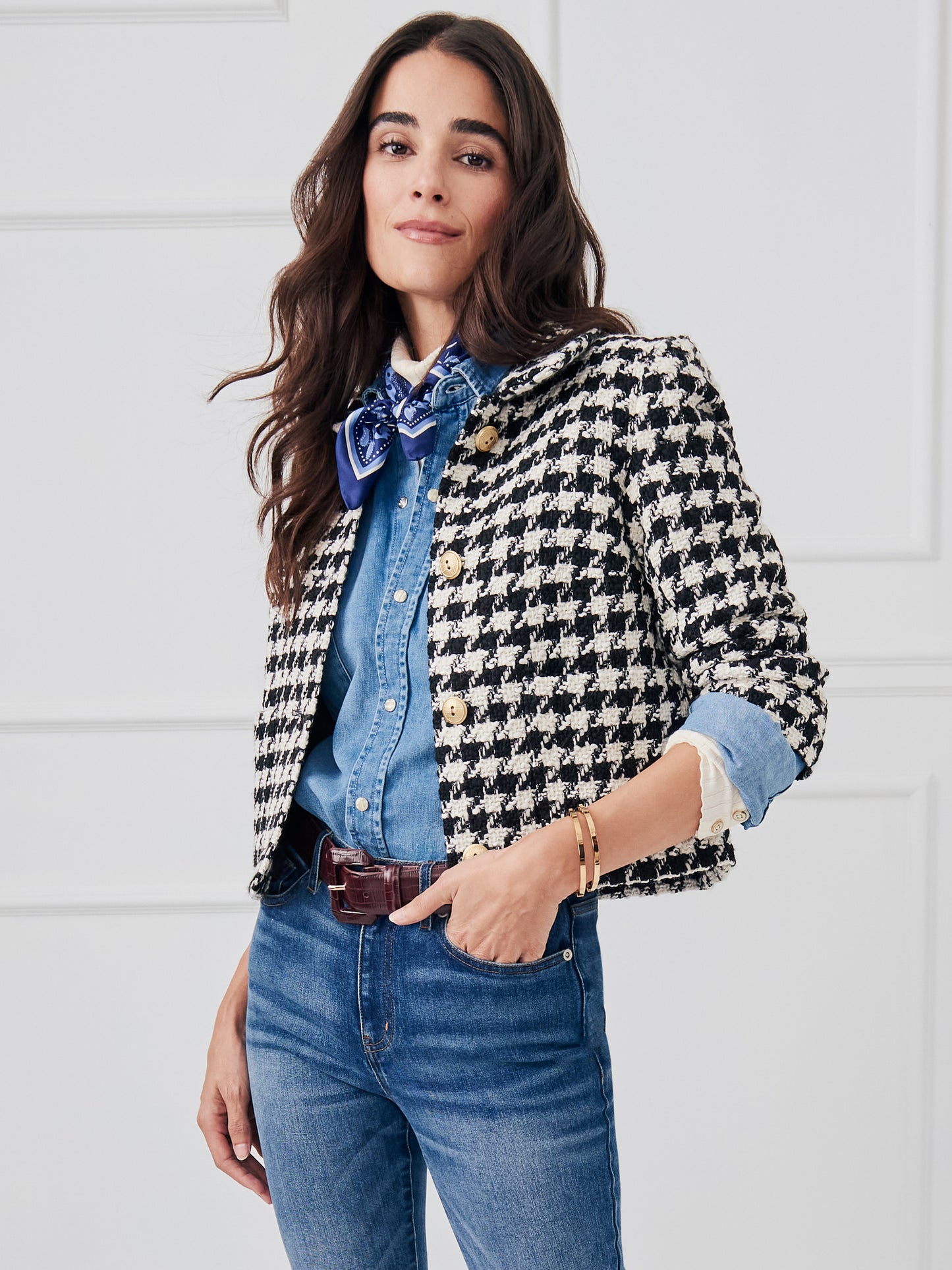 J.McLaughlin Violette jacket in black/white made with wool/acrylic/polyester.