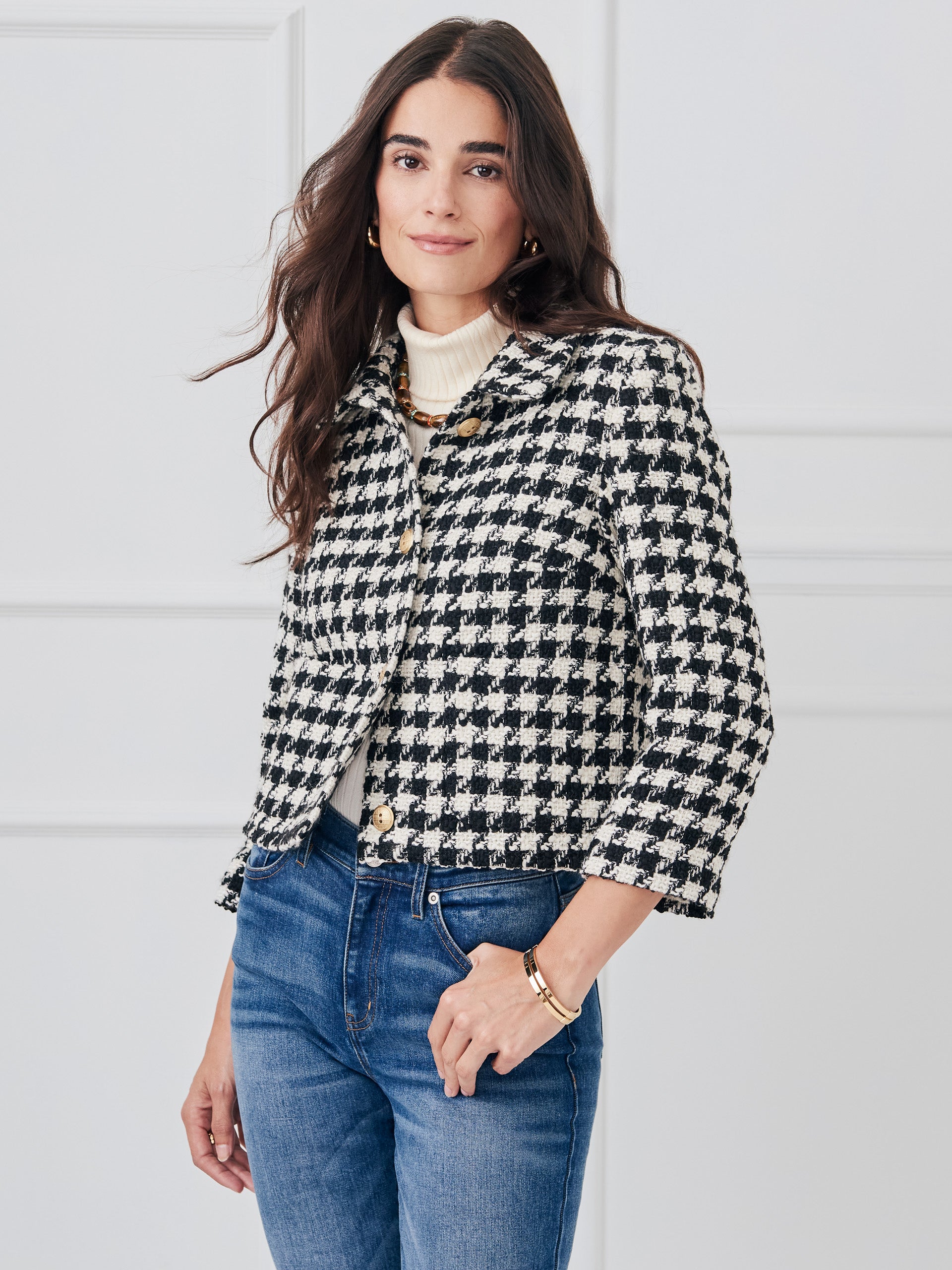 J.McLaughlin Violette jacket in black/white made with wool/acrylic/polyester.