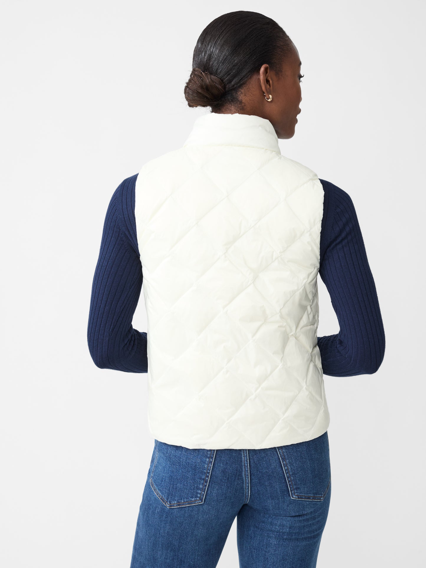 J.McLaughlin Vivian reversible vest in dark navy/egret white made with nylon.