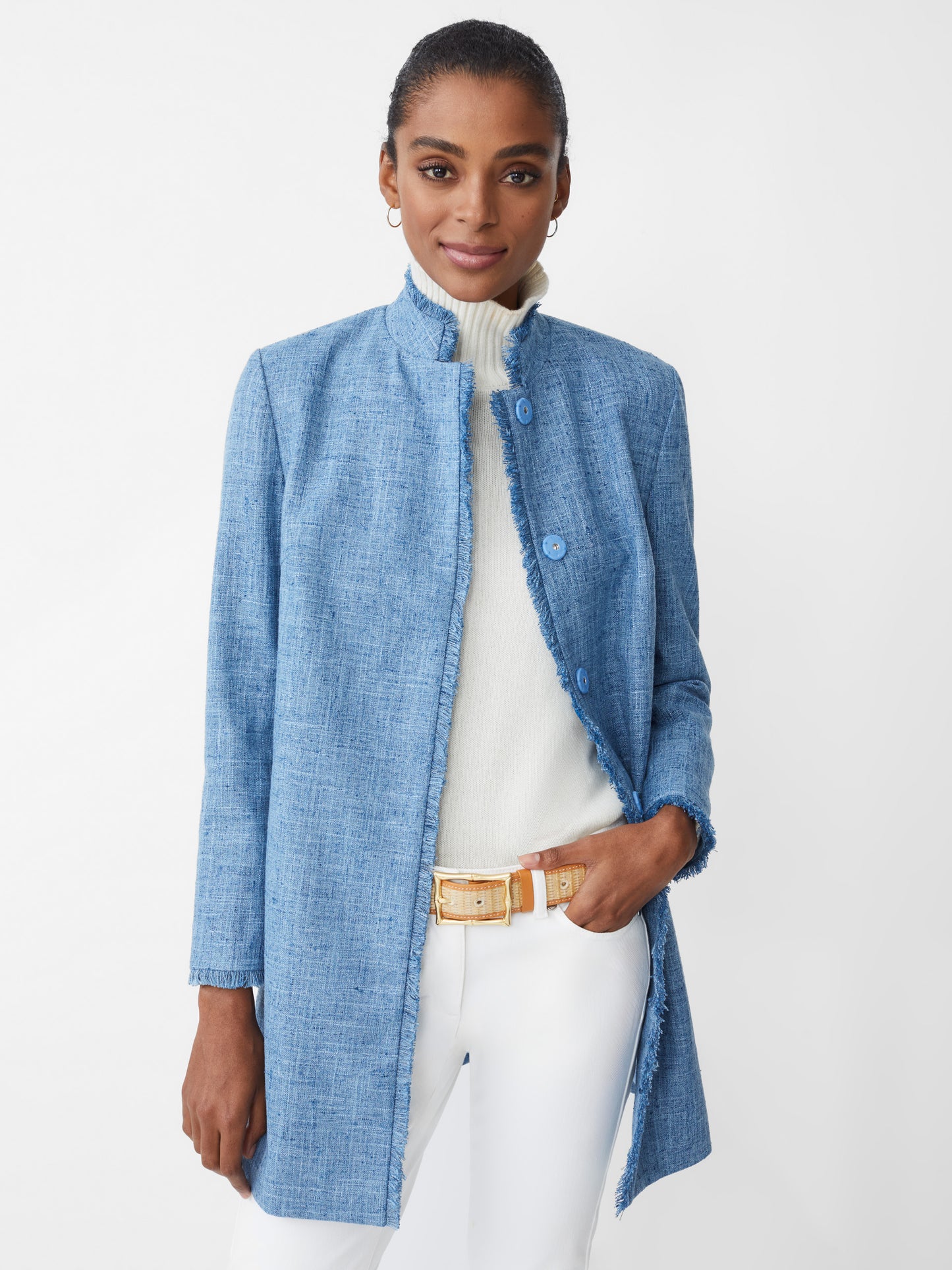 J.McLaughlin Walden coat in pacific blue made with polyester.