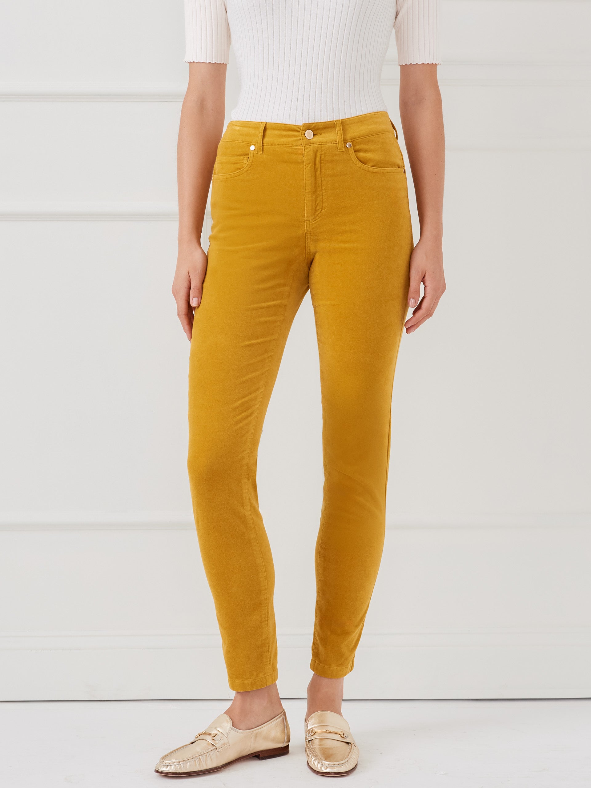 J.McLaughlin Watson jeans in ceylon chartreuse made with velvet.