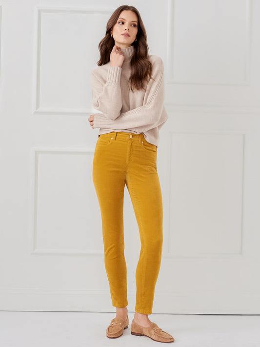 J.McLaughlin Watson jeans in ceylon chartreuse made with velvet.