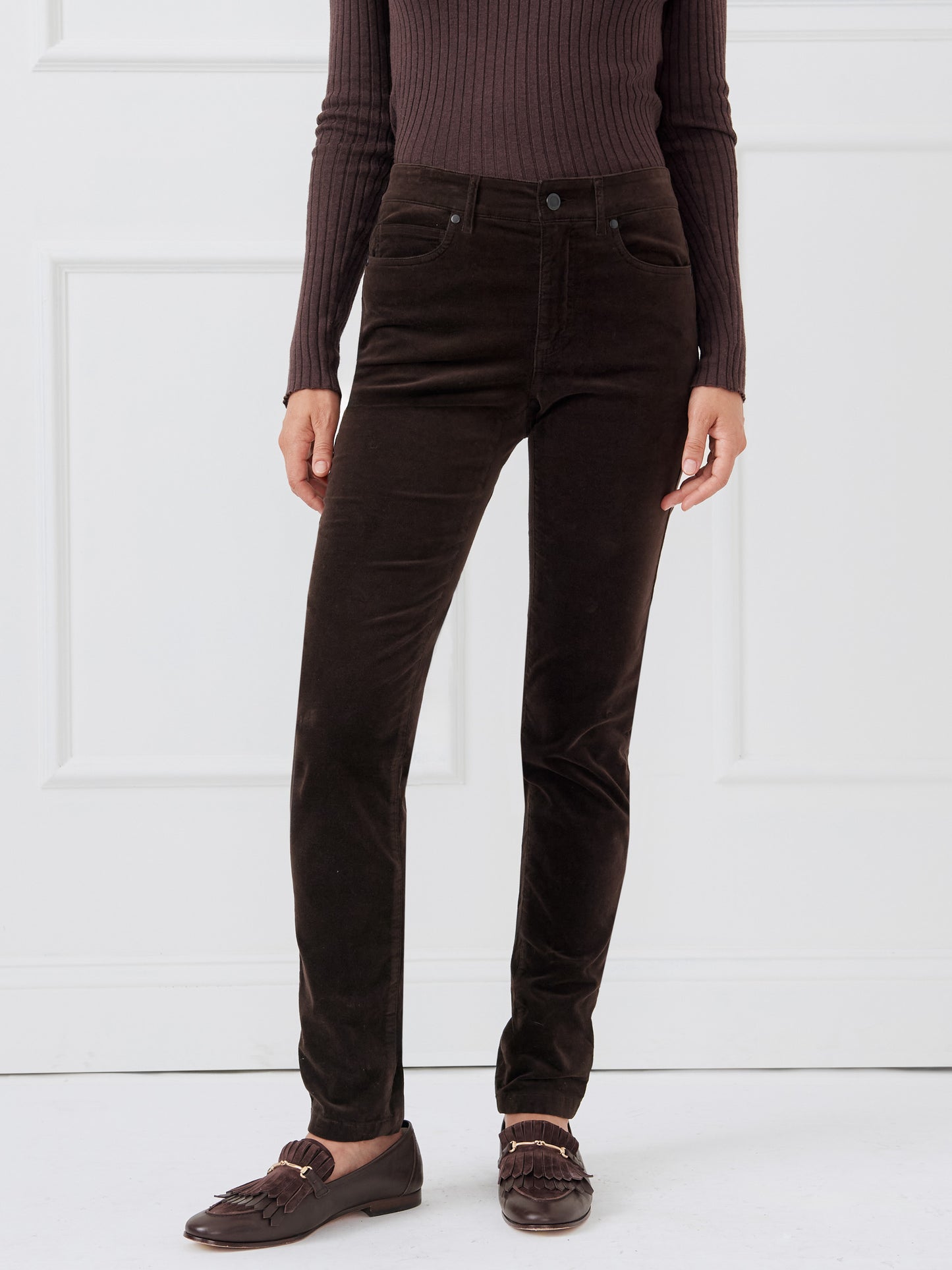  J.McLaughlin Watson jeans in dark chocolate made with velveteen.