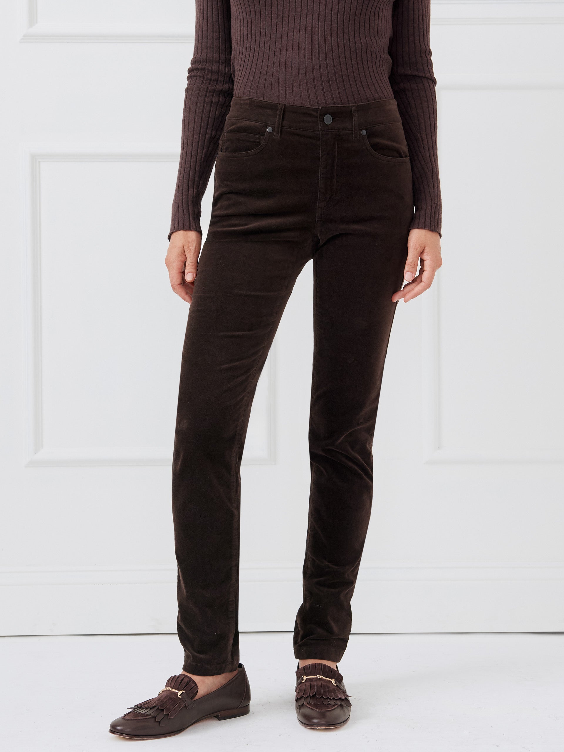  J.McLaughlin Watson jeans in dark chocolate made with velveteen.