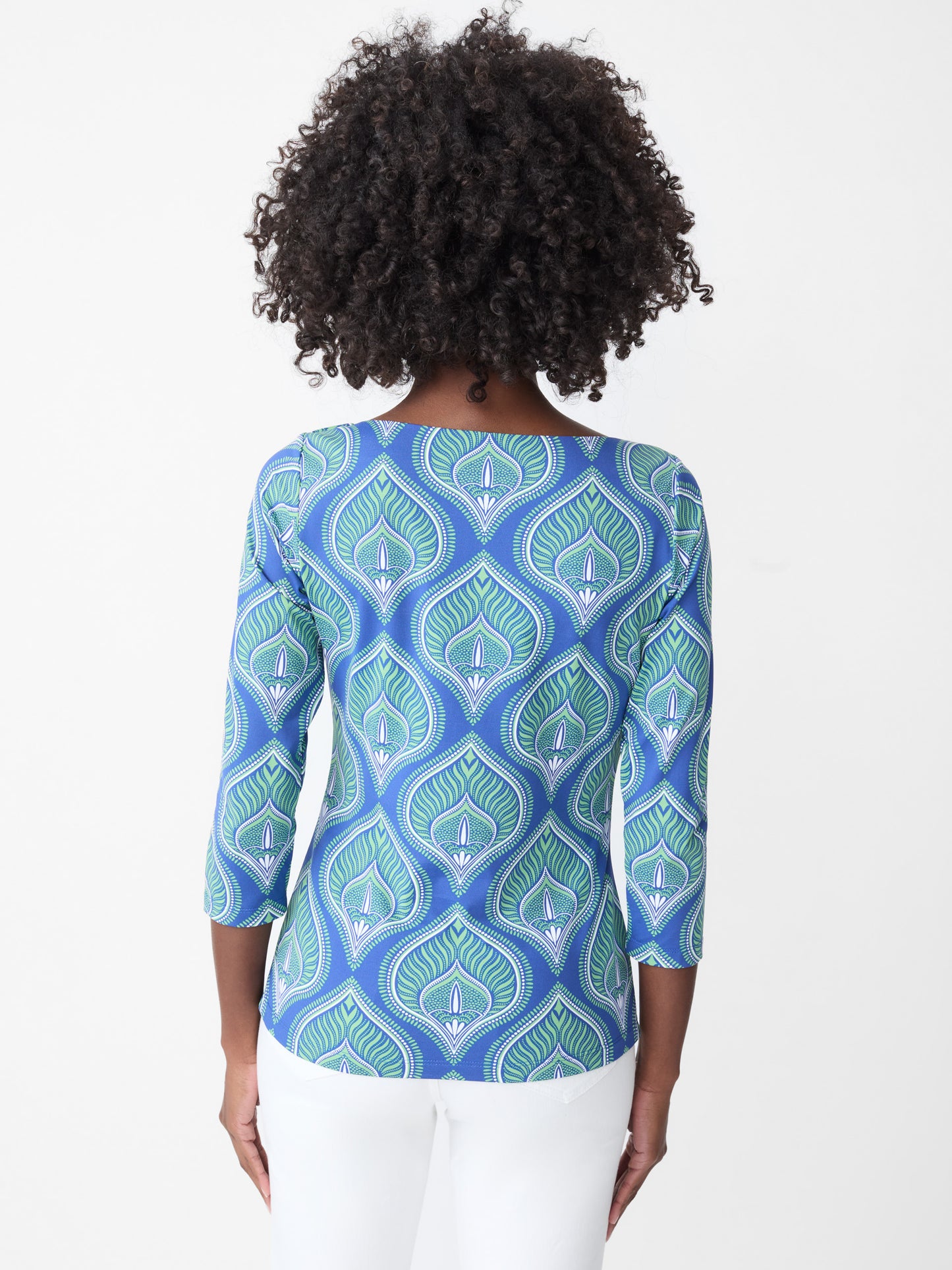 J.McLaughlin Wavesong tee in blue/green made with Catalina cloth.